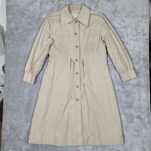 Vtg Kmart All Purpose Coat Womens 16 Khaki Water Repellent Button Front Belted